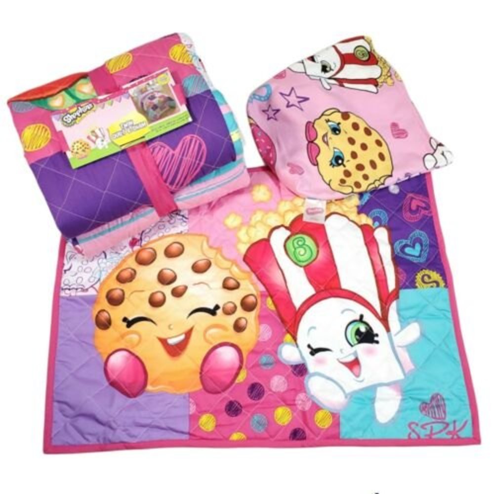 Shopkins 2 Piece Twin Quilt Comforter Sham Set Reverse Bedroom Sleepover 64x86"